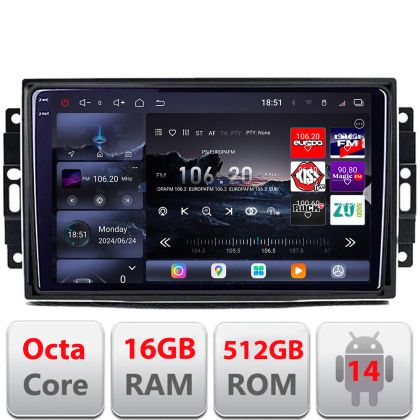 Navigatie Chrysler Jeep Edotec Kit-202 8 core QLED 2K 12+256GB 360 Android Waze USB Navigatie Internet Youtube Radio v3