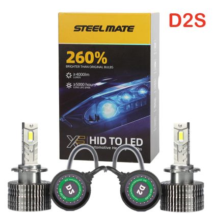 Set de 2 Becuri Faruri Conversie Hid-Led, Steelmate LED D2S Led, Plug & Play, 6000k, Miez Cupru, Radiator Aluminiu Silentios, Calitate Premium