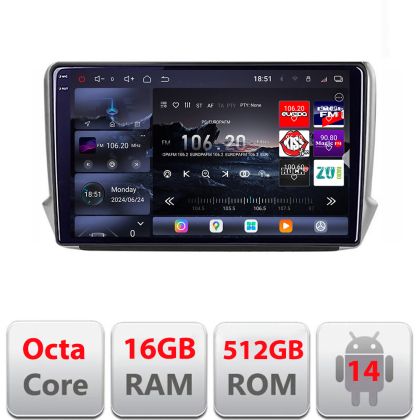 Navigatie Peugeot 208/2008 2012-2018 Edotec Kit-PSA 8 core QLED 2K 12+256GB 360 Android Waze USB Navigatie Internet Youtube Radio