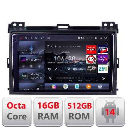 Navigatie Toyota Prado 2007- Edotec Kit-456 8 core QLED 2K 12+256GB 360 Android Waze USB Navigatie Internet Youtube Radio