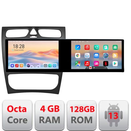 Navigatie Mercedes CLK facelift Edotec 2 ecrane  8 core 4+128 21.6 inch Incell android Wifi 5Ghz gps internet  Kit-facelift