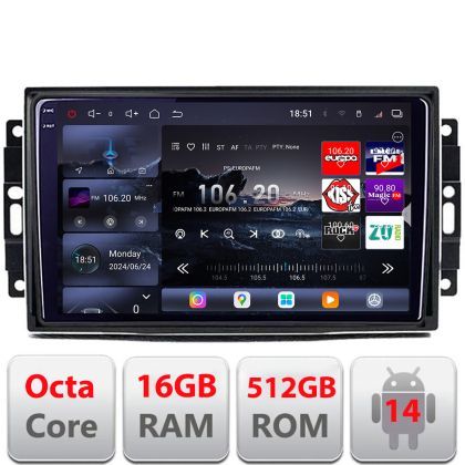 Navigatie Chrysler Jeep Edotec Kit-202 8 core QLED 2K 16+512GB 360 Android Waze USB Navigatie Internet Youtube Radio v3