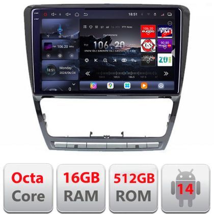 Navigatie Skoda Octavia 2 2005-2013 Edotec Kit-005 8 core QLED 2K 16+512GB 360 Android Waze USB Navigatie Internet Youtube Radio