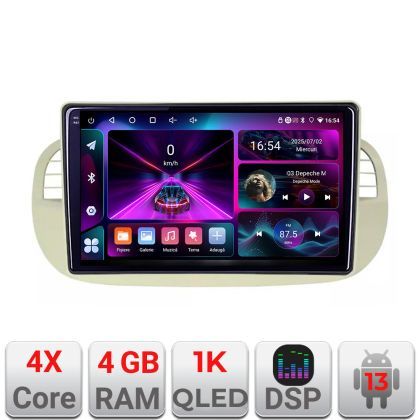 Navigatie Fiat 500 intre anii 2007-2015 Android radio gps internet  4+64 InCell Display 1K Kit-fiat500+EDT-E209-RK