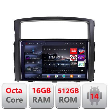 Navigatie Mitsubishi Pajero 2006-2018 Edotec Kit-452 8 core QLED 2K 16+512GB 360 Android Waze USB Navigatie Internet Youtube Radio