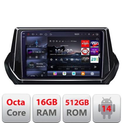 Navigatie Peugeot 2008 2020- Android radio gps internet 8 core QLED 2K 16+512GB 360 Edotec