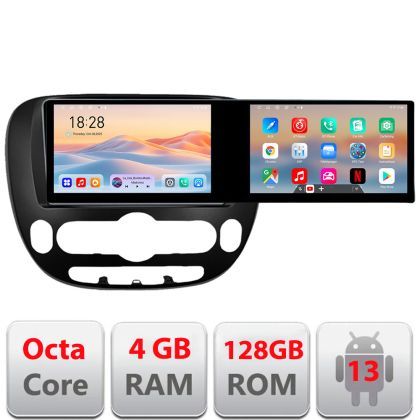 Navigatie Kia Soul 2014-2019 Edotec 2 ecrane  8 core 4+128 21.6 inch Incell android Wifi 5Ghz gps internet  Kit-soul-2014