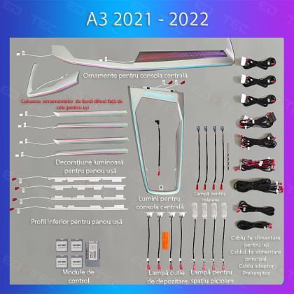 Lumini ambientale Audi A3 2021-2022  set complet control telefon sau sistem original