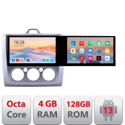 Navigatie Ford Focus clima manuala Kit-140-manual Edotec 2 ecrane  8 core 4+128 21.6 inch Incell android Wifi 5Ghz gps internet 32