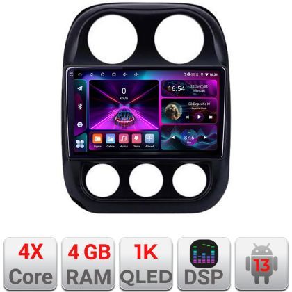 Navigatie Jeep Compass 2010-2016 A-2500  4+64 InCell Display 1K Android Waze USB Navigatie Internet Youtube Radio