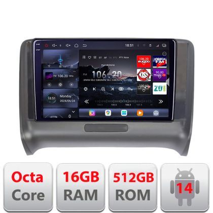 Navigatie Audi TT 2004-2011  Edotec Kit-078 8 core QLED 2K 16+512GB 360 Android Waze USB Navigatie Internet Youtube Radio