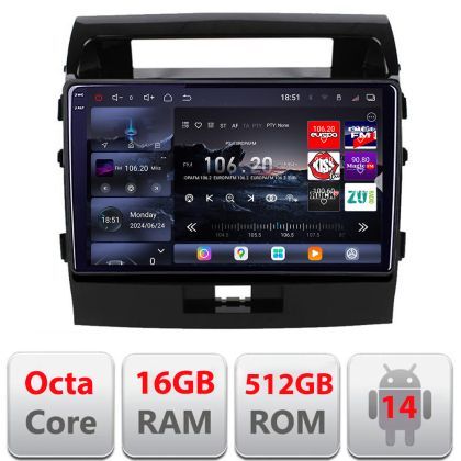 Navigatie Toyota LandCruiser 2008-2015 Edotec Kit-381 8 core QLED 2K 16+512GB 360 Android Waze USB Navigatie Internet Youtube Radio
