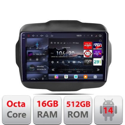 Navigatie Jeep Renegade 2015-2020 Edotec Kit-500 8 core QLED 2K 16+512GB 360 Android Waze USB Navigatie Internet Youtube Radio