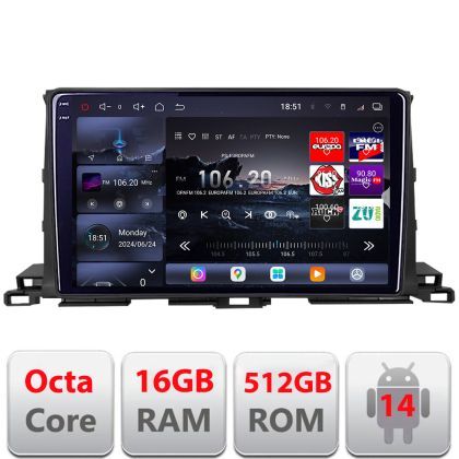Navigatie Toyota Highlander 2013-2018 Android radio gps internet 8 core QLED 2K 16+512GB 360 Edotec