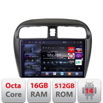 Navigatie Mitsubishi Space Star Mirage Attrage 2012- 8 core QLED 2K 16+512GB 360 Android Waze USB Navigatie Internet Youtube Radio Edotec