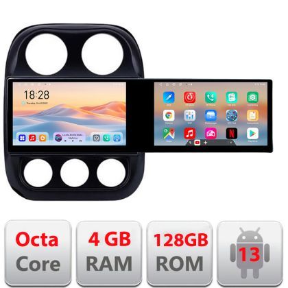 Navigatie Jeep Compass 2010-2016 Manual Kit-2500 Edotec 2 ecrane  8 core 4+128 21.6 inch Incell android Wifi 5Ghz gps internet 32