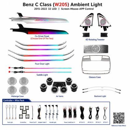 Lumini Ambientale NIGHTVIBE Mercedes C W205 GLC X253 pachet complet control pe sistemul original sau telefon