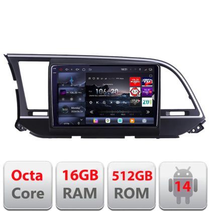 Navigatie Hyundai Elantra 2015-2018 Edotec Kit-581 8 core QLED 2K 16+512GB 360 Android Waze USB Navigatie Internet Youtube Radio