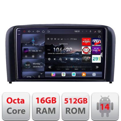 Navigatie Volvo S80 2004-2006 Edotec Kit-S80 8 core QLED 2K 16+512GB 360 Android Waze USB Navigatie Internet Youtube Radio