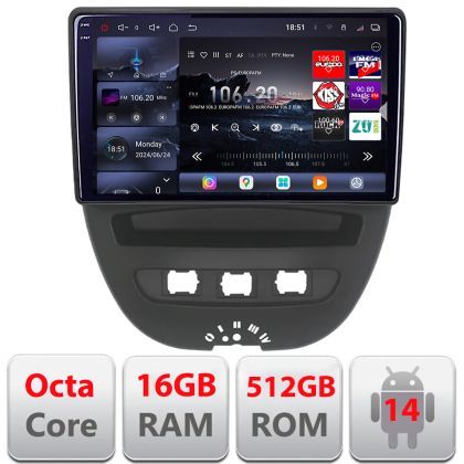 Navigatie Citroen C1 Peugeot 107 Toyota Aygo 2005-2014 Android radio gps internet 8 core QLED 2K 16+512GB 360 Edotec