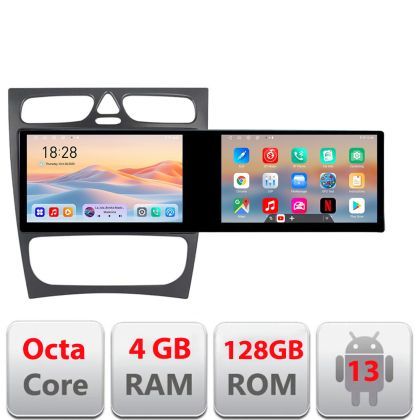 Navigatie Mercedes C W203 2000-2004 Kit-clk Edotec 2 ecrane  8 core 4+128 21.6 inch Incell android Wifi 5Ghz gps internet  Q