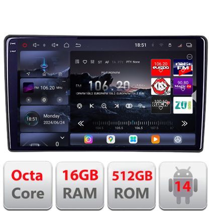 Navigatie universala 2din-1 8 core QLED 2K 16+512GB 360 Android Waze USB Navigatie Internet Youtube Radio Edotec