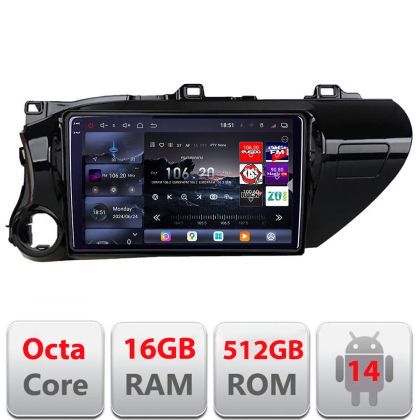 Navigatie Toyota Hilux 2016- Edotec Kit-TY59 8 core QLED 2K 16+512GB 360 Android Waze USB Navigatie Internet Youtube Radio