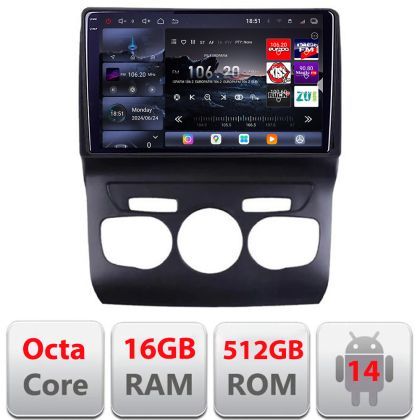 Navigatie Citroen C4 2011-2016  Edotec Kit-241 8 core QLED 2K 16+512GB 360 Android Waze USB Navigatie Internet Youtube Radio