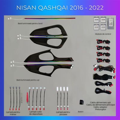 Lumini ambientale Nissan Qashqai 2016-2022 dedicat set complet control telefon sau sistem original