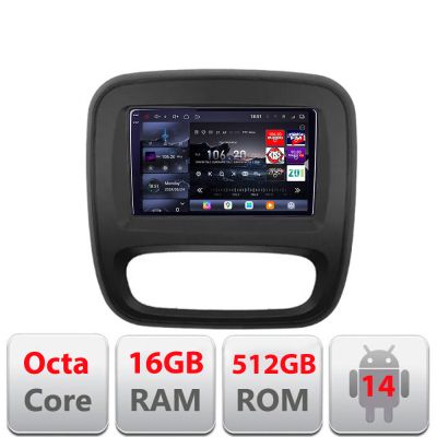 Navigatie Renault Trafic 2014-2017 Edotec Kit-rt09 8 core QLED 2K 12+256GB 360 Android Waze USB Navigatie Internet Youtube Radio v2
