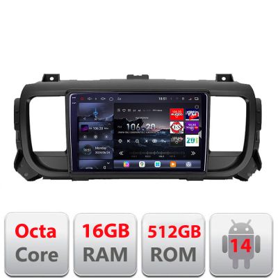 Navigatie Citroen Jumpy Toyota Proace Peugeot Traveller 2017-2022 Edotec Kit-jumpy16 8 core QLED 2K 12+256GB 360 Android Waze USB Navigatie Internet Youtube v2