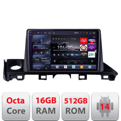 Navigatie Mazda 6 2018- Edotec Kit-MAZDA6-18 8 core QLED 2K 12+256GB 360 Android Waze USB Navigatie Internet Youtube Radio