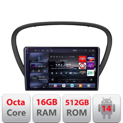 Navigatie Peugeot 607 2002-2010 Android radio gps internet 8 core QLED 2K 12+256GB 360 Edotec