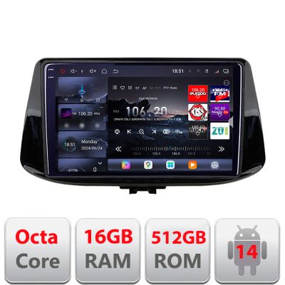 Navigatie Hyundai I30 2017- Edotec Kit-1041 8 core QLED 2K 12+256GB 360 Android Waze USB Navigatie Internet Youtube Radio