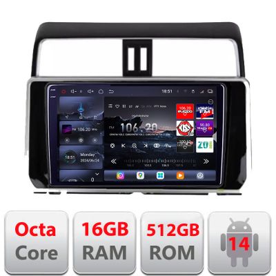 Navigatie Toyota Prado J150 2018- Edotec Kit-1065 8 core QLED 2K 12+256GB 360 Android Waze USB Navigatie Internet Youtube Radio