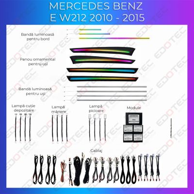 Lumini ambientale Mercedes E W212 2010-2015 dedicat set complet cu trimuri control telefon sau sistem original