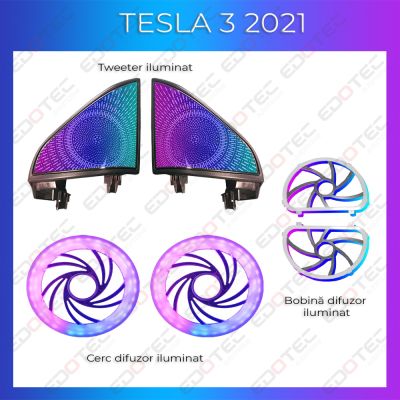 Lumini ambientale Tesla Model 3 2021 tweeter iluminat control telefon