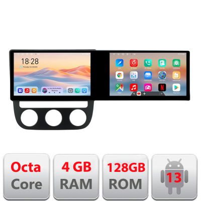 Navigatie VW Golf 5 2004-2010 clima automatica Edotec 2 ecrane  8 core 4+128 21.6 inch Incell android Wifi 5Ghz gps internet  KIT-golf5-automatic