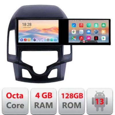 Navigatie Hyundai I30 2009-2012 clima automata Kit-i30automatic Edotec 2 ecrane  8 core 4+128 21.6 inch Incell android Wifi 5Ghz gps internet et