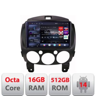 Navigatie Mazda 2 2007-2013 Android radio gps internet 8 core QLED 2K 16+512GB 360 Edotec