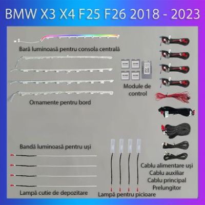 Lumini ambientale  BMW X3/X4 (G01/G08) 2018-2022 dedicat set complet control telefon sau sistem original