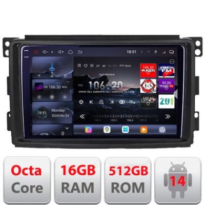 Navigatie Smart 2005-2010 Edotec Kit-SMART05 8 core QLED 2K 16+512GB 360 Android Waze USB Navigatie Internet Youtube Radio