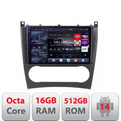 Navigatie Mercedes Clasa C W203 2001-2008 facelift Edotec Kit-093 cu Android Radio Bluetooth Internet 8 core QLED 2K 16+512GB 360GB