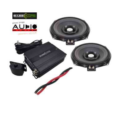 Pachet 2 subwoofere Audio System dedicate pentru BMW E/F/G, cu amplificator 1 canale de la BassCore si cablu de alimentare de 5 metri.
