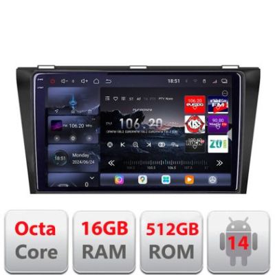 Navigatie Mazda 3 2004-2009 Edotec Kit-161 8 core QLED 2K 16+512GB 360 Android Waze USB Navigatie Internet Youtube Radio