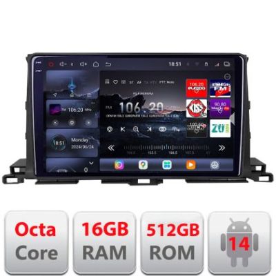 Navigatie Toyota Highlander 2013-2018 Android radio gps internet 8 core QLED 2K 16+512GB 360 Edotec