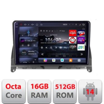 Navigatie Mercedes W204 2008-2012 Edotec Kit-W204 8 core QLED 2K 16+512GB 360 Android Waze USB Navigatie Internet Youtube Radio