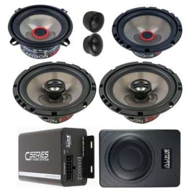 Pachet 2 Difuzoare Audio System CARBON 165 + 2 difuzoare Carbon 165 Coaxiale + Amplificator 5 Canale + Subwoofer Underseat