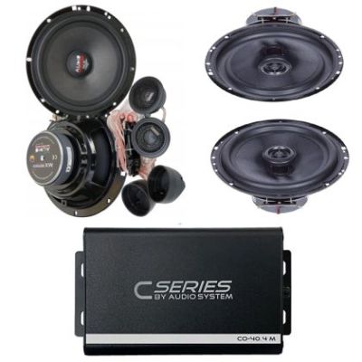 Pachet 2 Difuzoare Audio System MX 165 EVO + 2 MXC 165 EVO + Amplificator 4X 60 Watt RMS si accesorii instalare