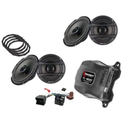 Pachet difuzoare  fata + spate  cu amplificator TL-500, inele si cablaje plug&play pe masina